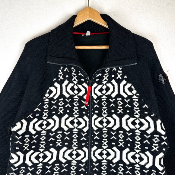 Talbots Zip Front Coatigan Sweater Jacket Wintery Geo Fleece Lined Cozy - Picture 4 of 10